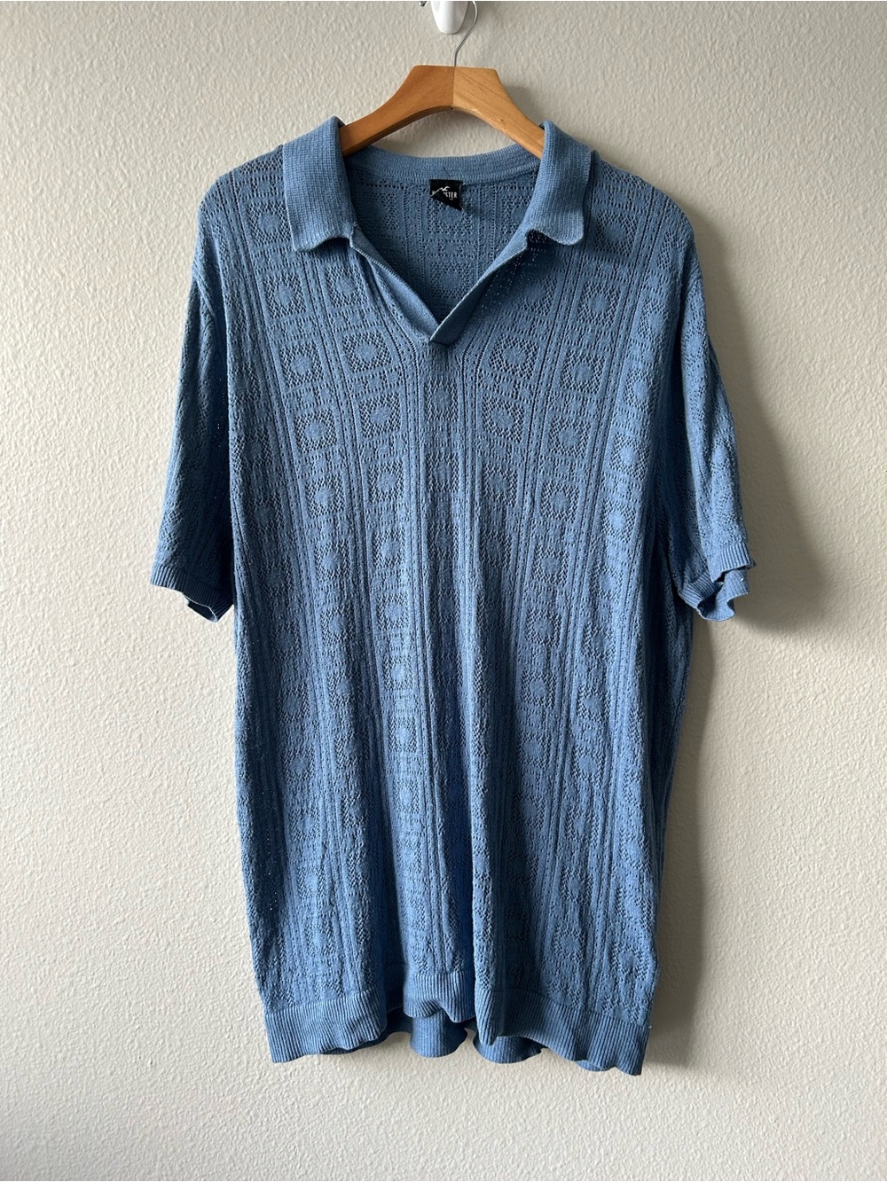 Hollister Blue Textured Knit Polo Shirt